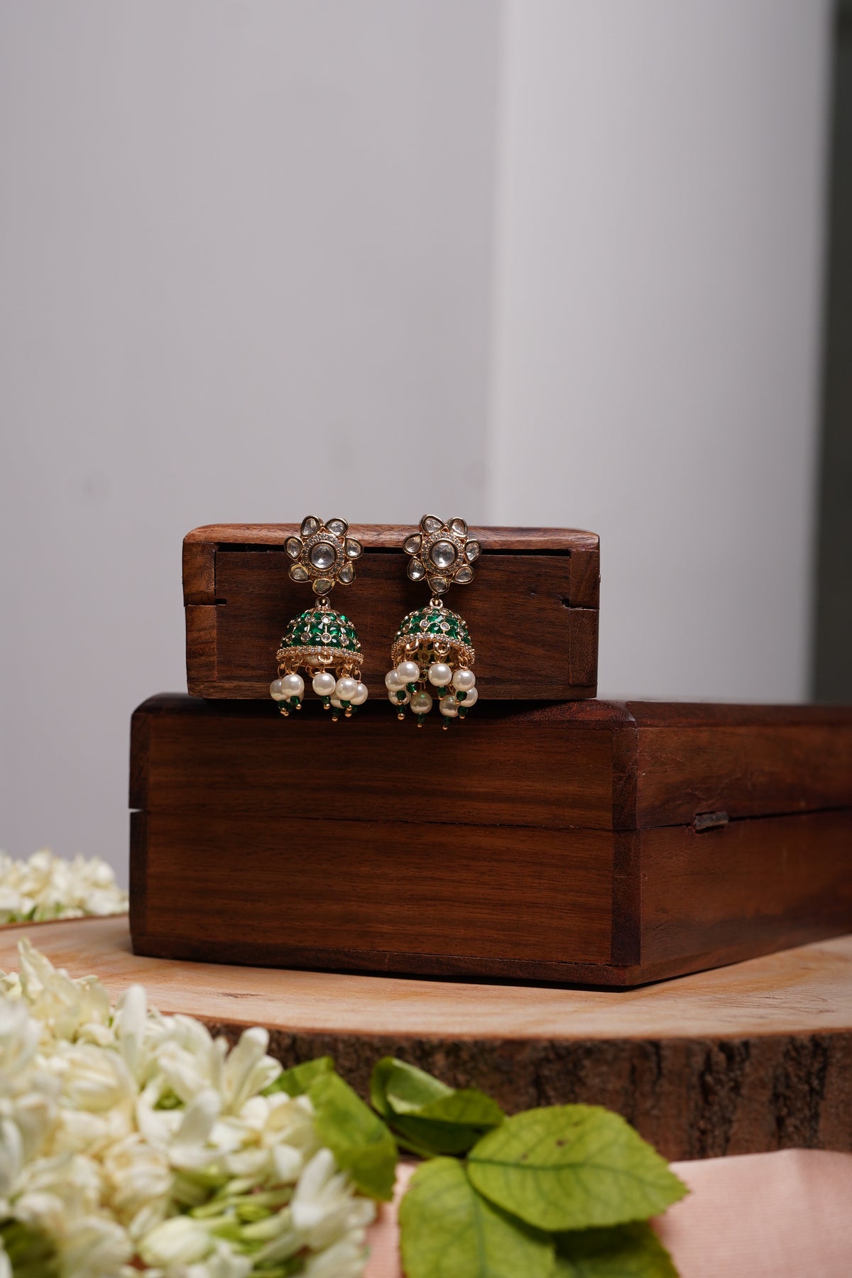 Kundan Green Jhumkas