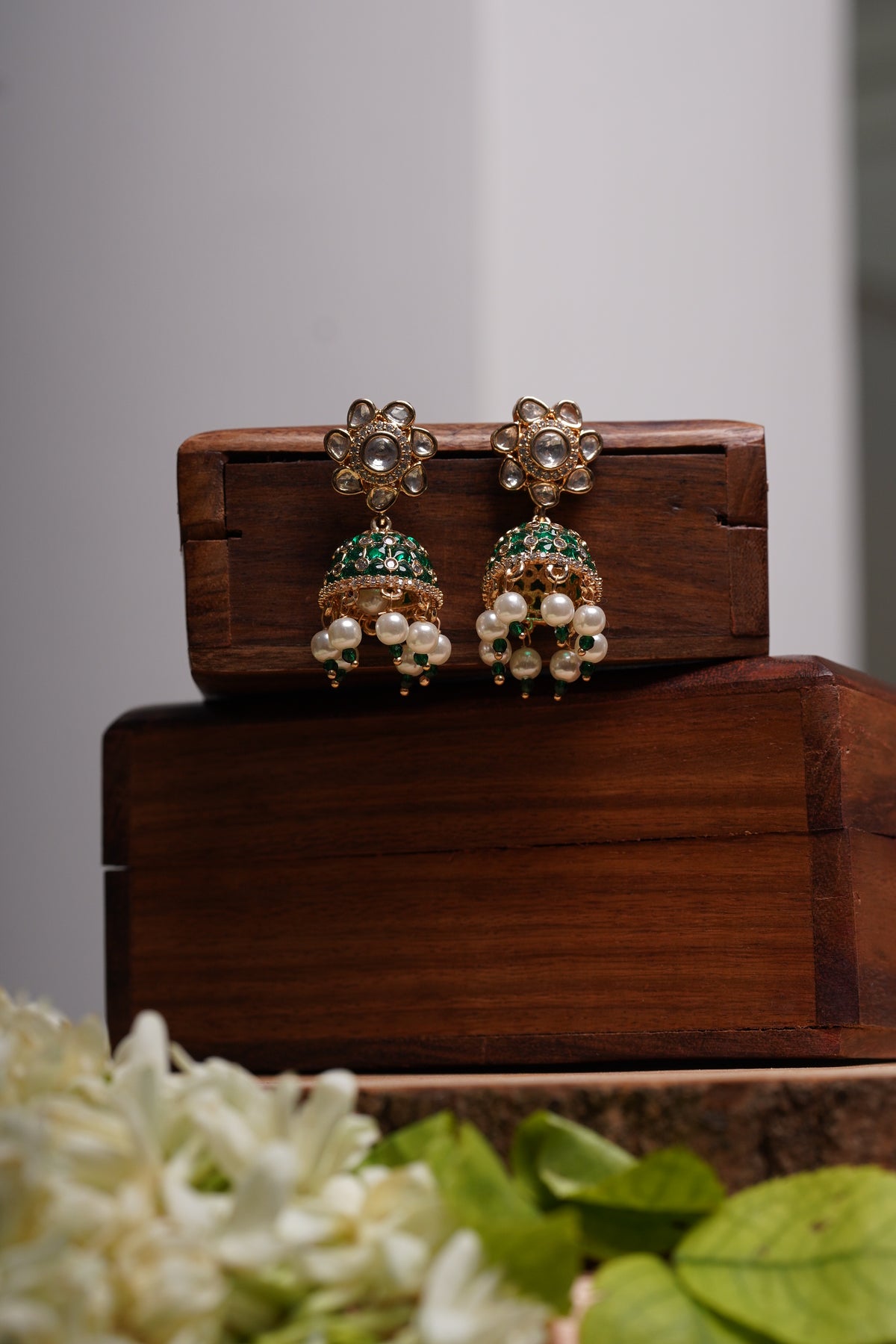 Kundan Green Jhumkas