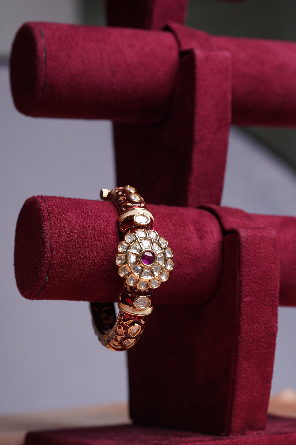 Red Meenakari Polki Kada