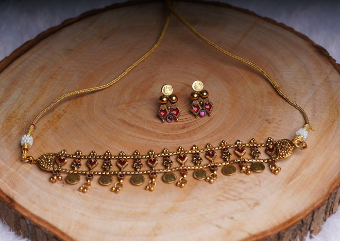 Choker Set with Red Meenakari Detailing