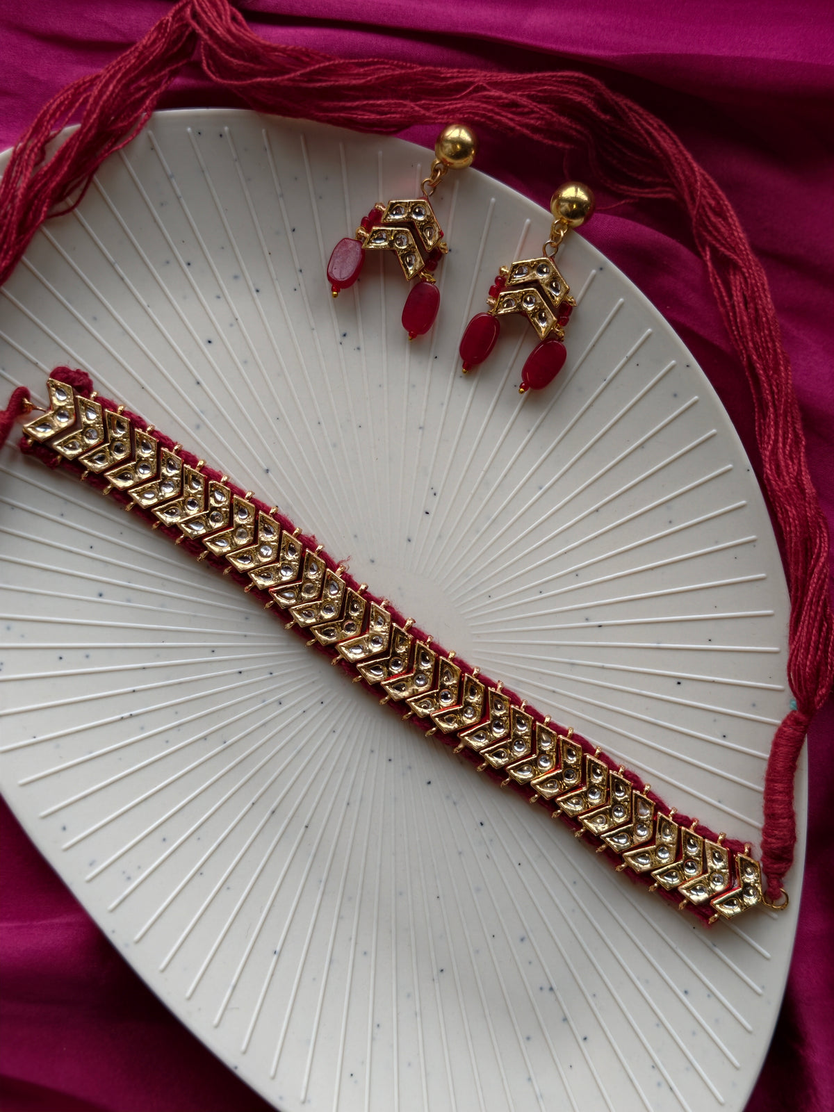 Kundan Thread Choker(Red)