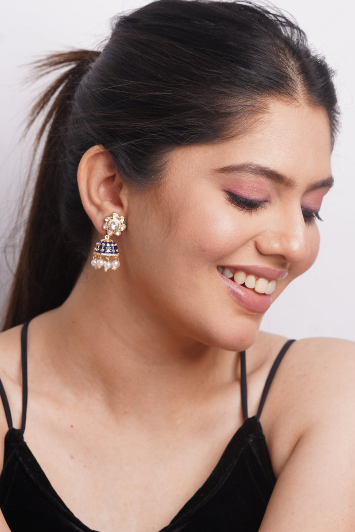 Kundan Blue Floral Jhumkas