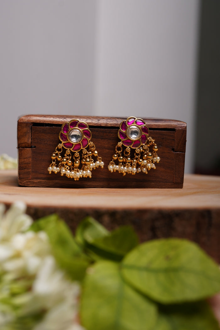 Ruby Blossom Jhumka Studs