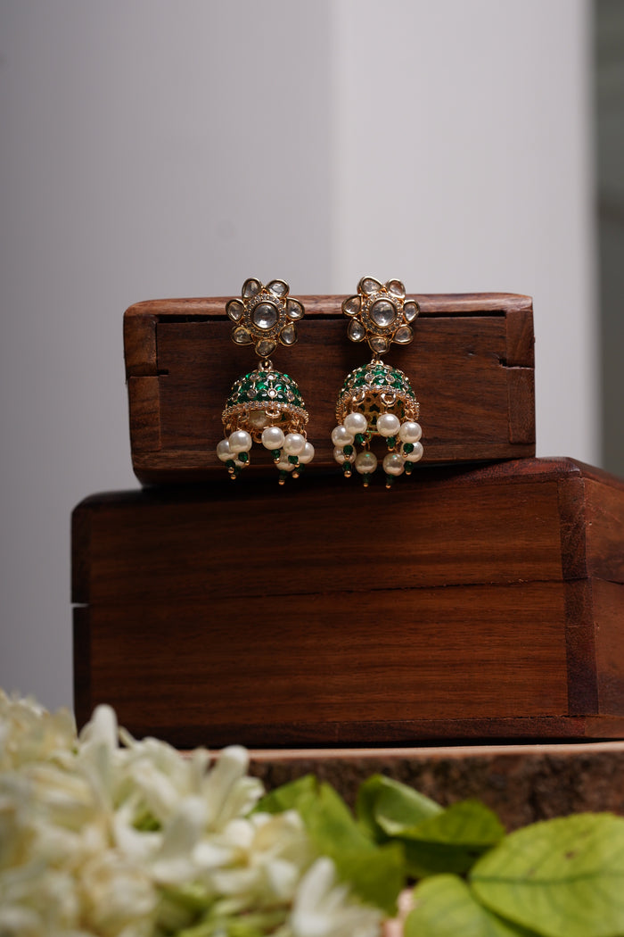 Kundan Green Jhumkas