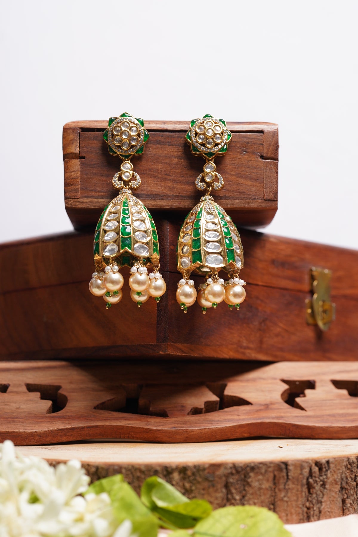 Kundan Green Jhumkas