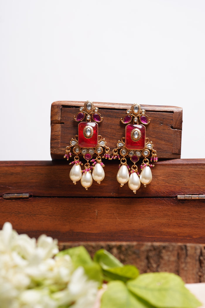 Red Heritage Moti Danglers