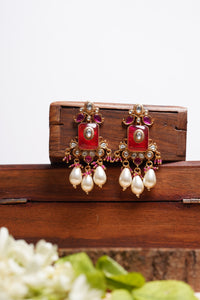 Red Heritage Moti Danglers