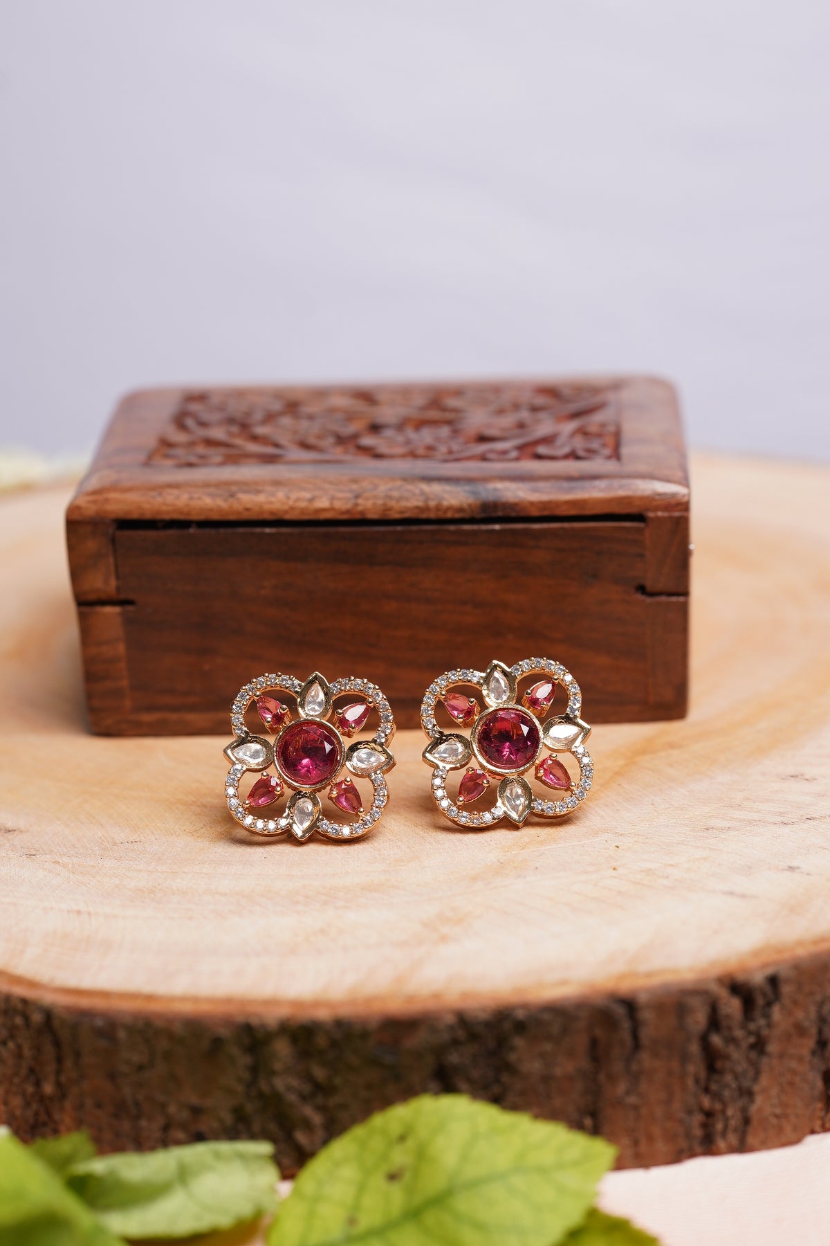 Ruby Kundan Studs