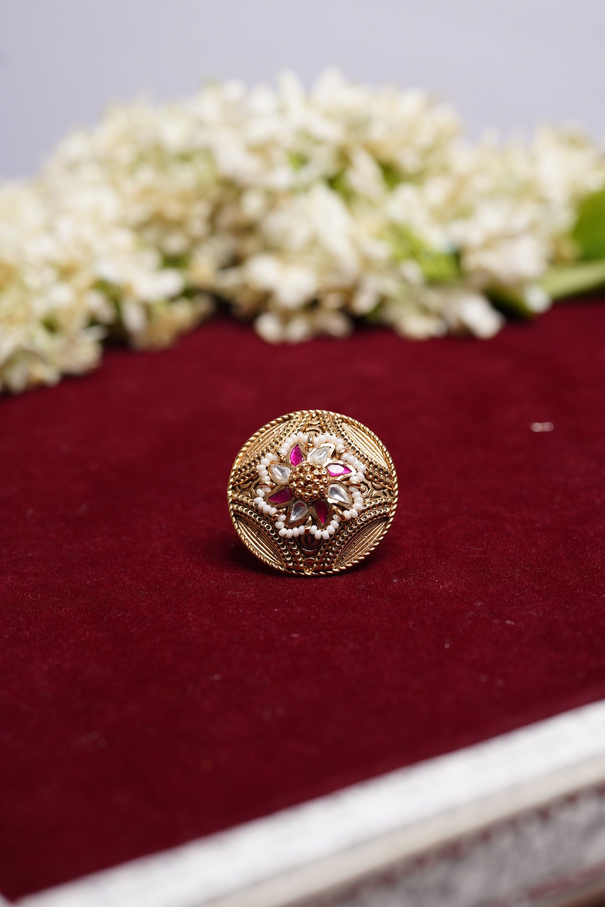 Flower Blossom Kundan Ring