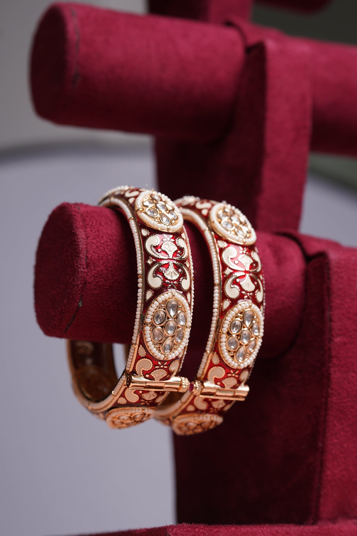 Meenakari Red Bangle Set