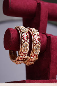 Meenakari Red Bangle Set