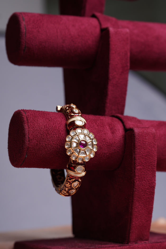 Red Meenakari  Polki Kada