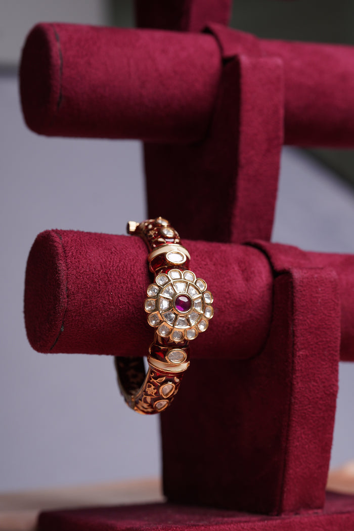 Red Meenakari  Polki Kada