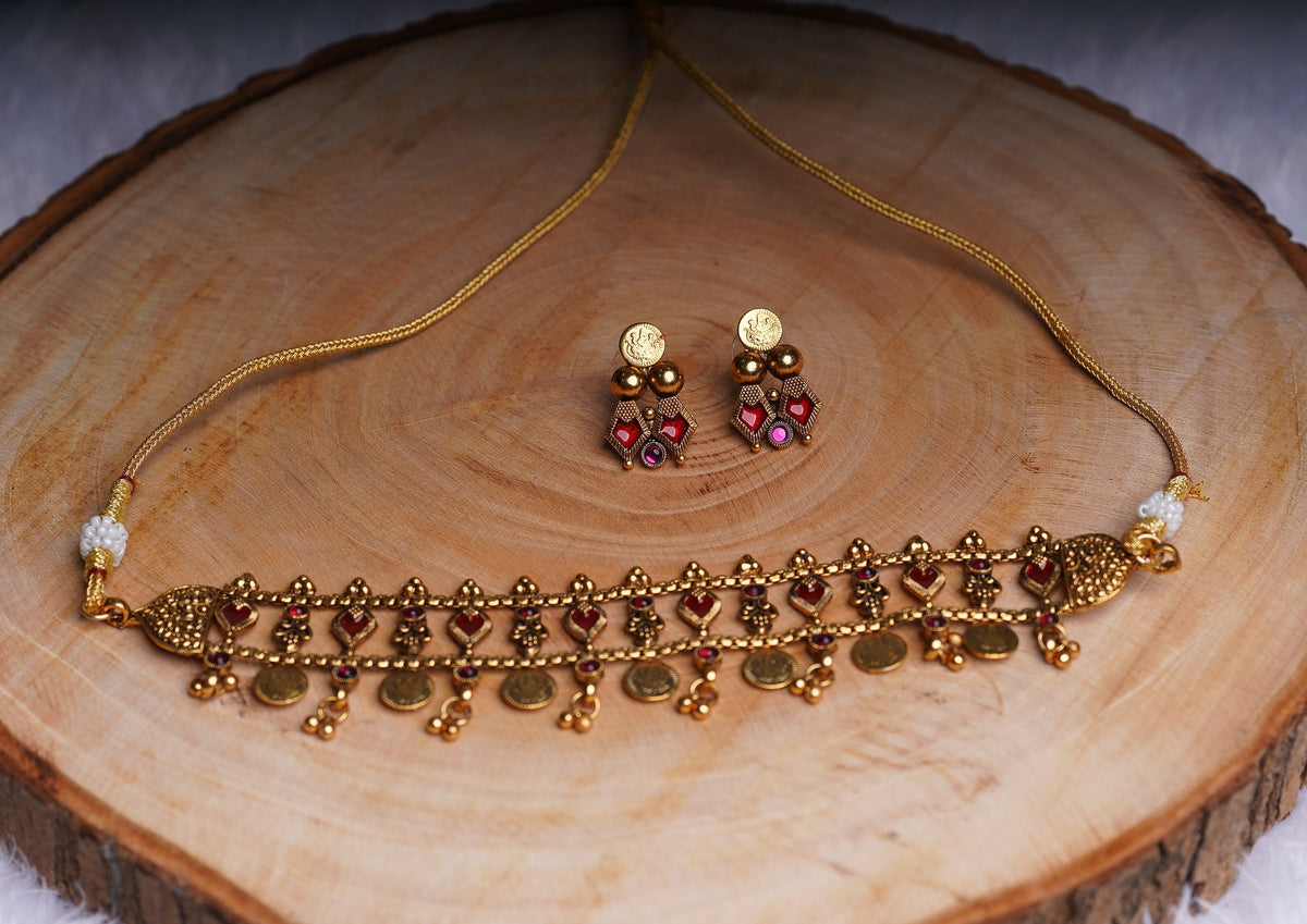 Choker Set with Red Meenakari Detailing