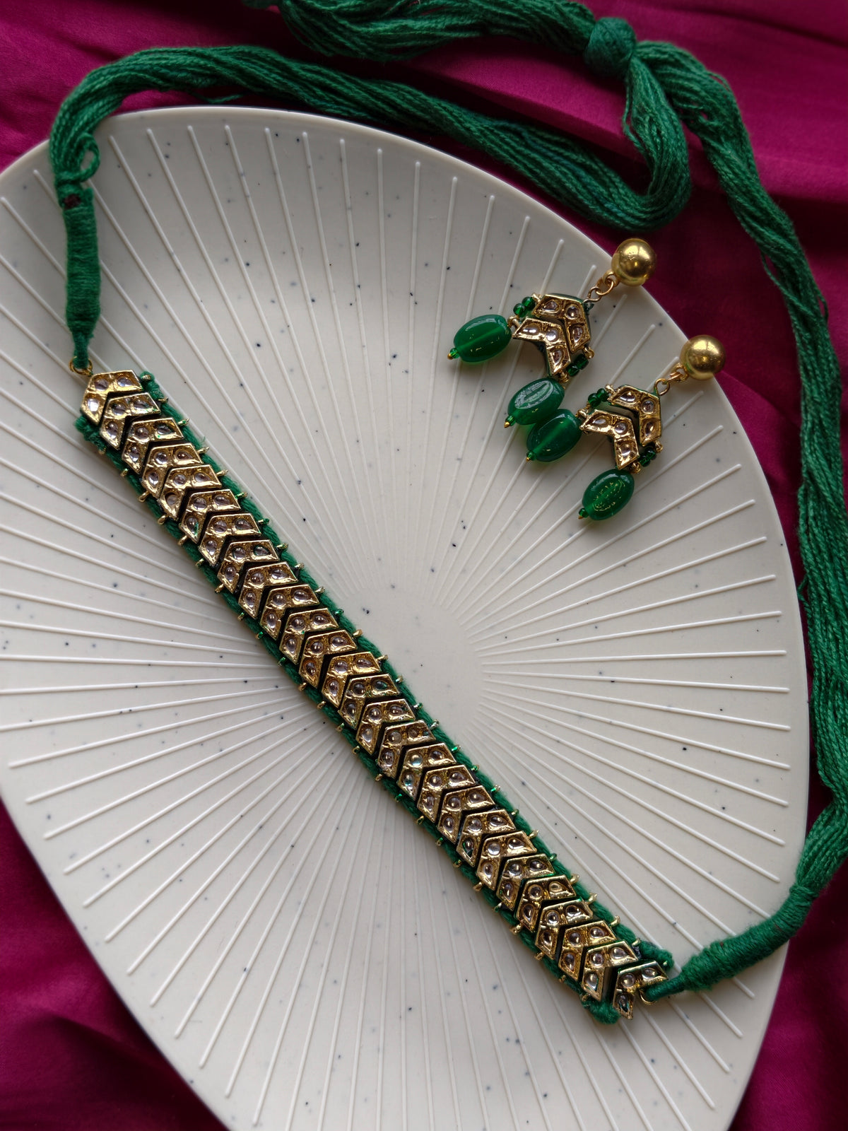 Kundan Thread Choker(Green)